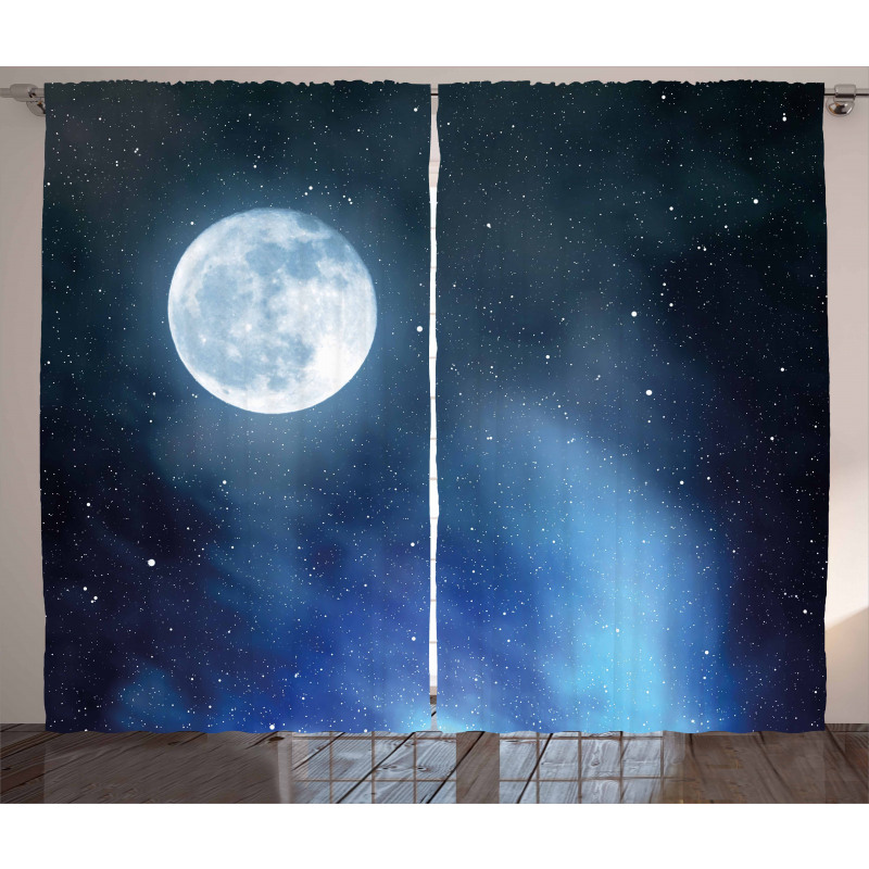 Starry Night Sky Full Moon Curtain