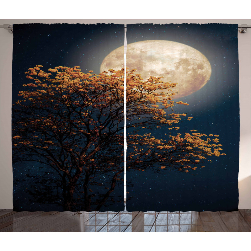 Retro Yellow Flowers Tree Curtain