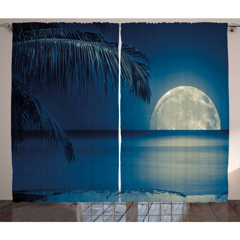 Blue Tropical Beach Image Curtain