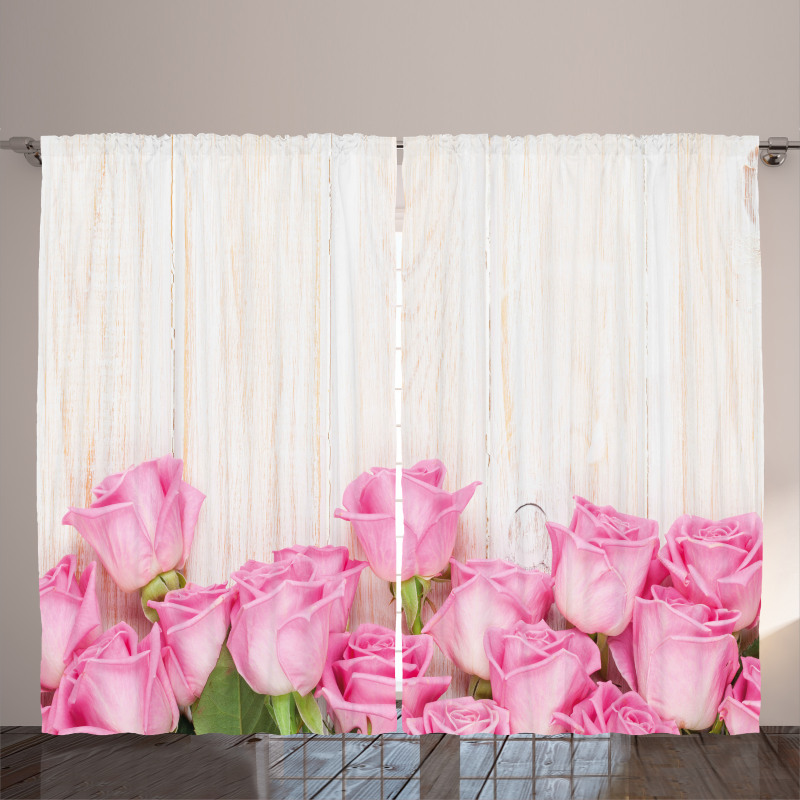 Flowers on Wood Planks Curtain