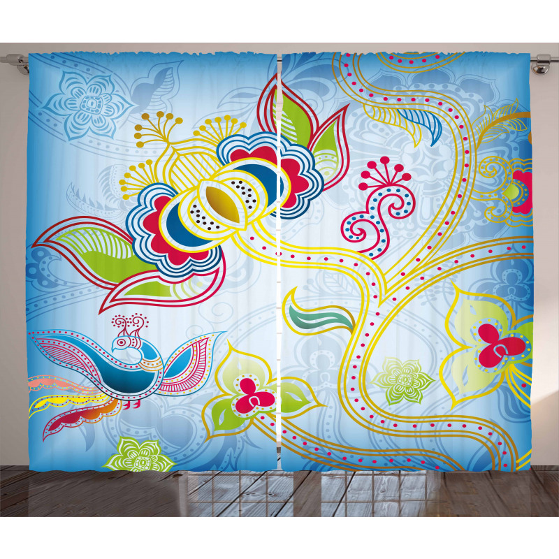 Colorful Floral Art Motif Curtain