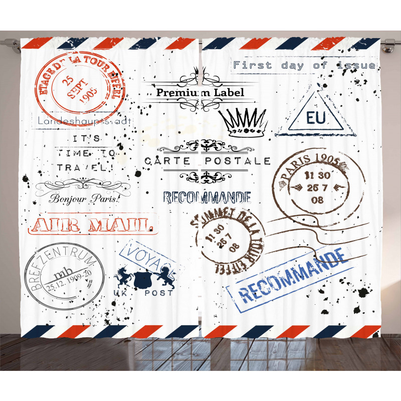 Retro Post Stamp Design Curtain