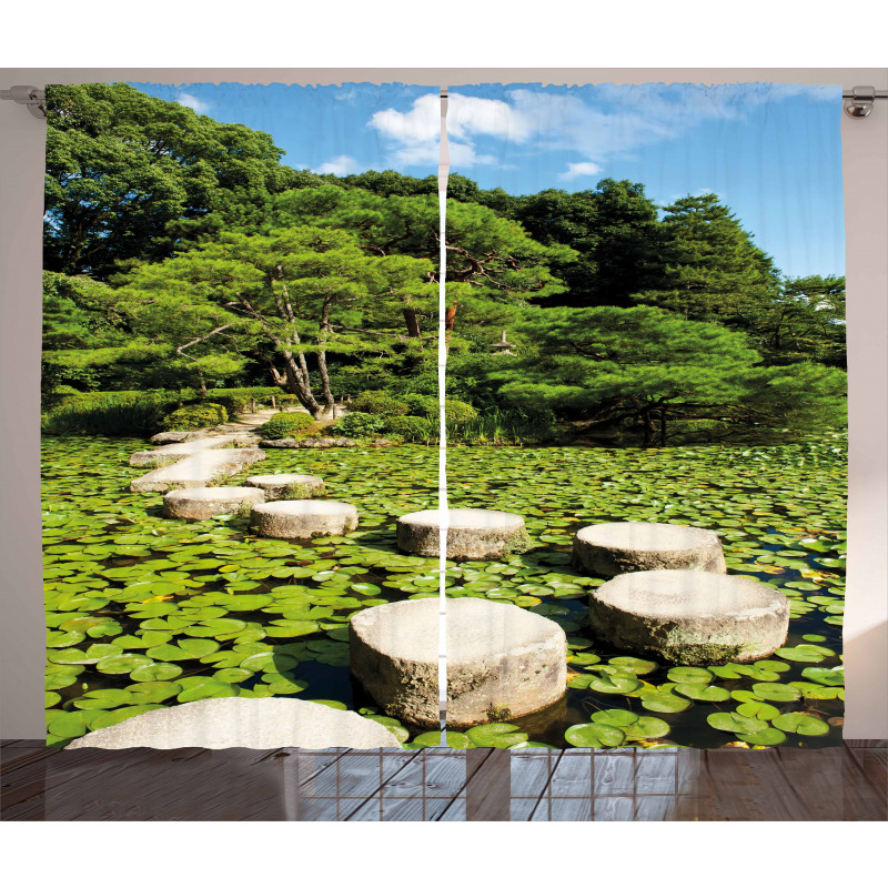 Japanese Stone Path Lotus Curtain