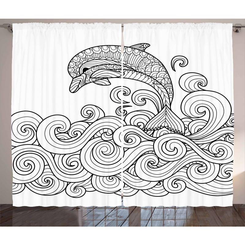 Nautical Zentangle Wave Curtain