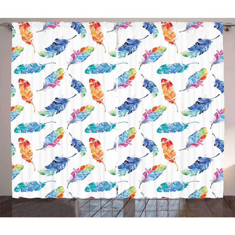 Watercolor Bird Feather Curtain