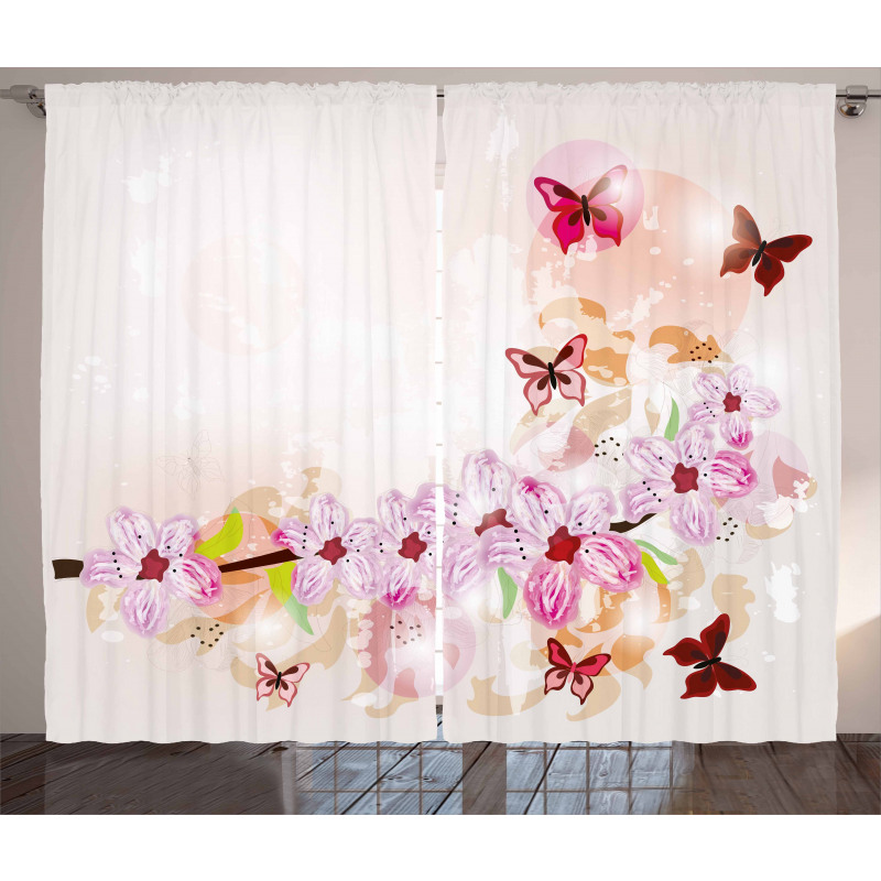 Floral Art Butterflies Curtain