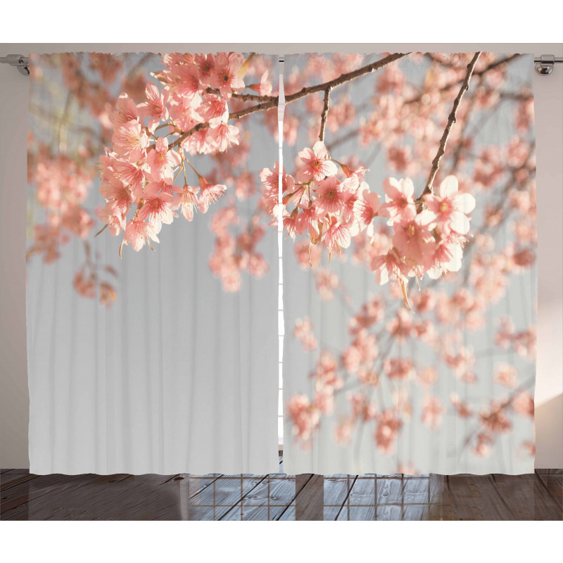 Scenery Sakura Trees Curtain