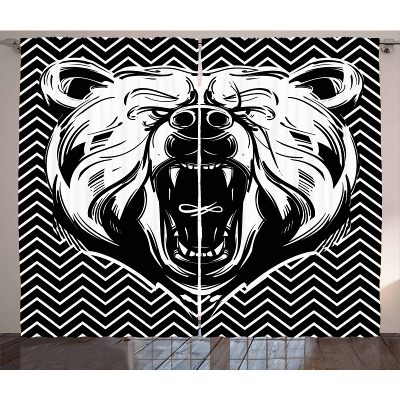 Scary Roar on Zigzag Lines Curtain