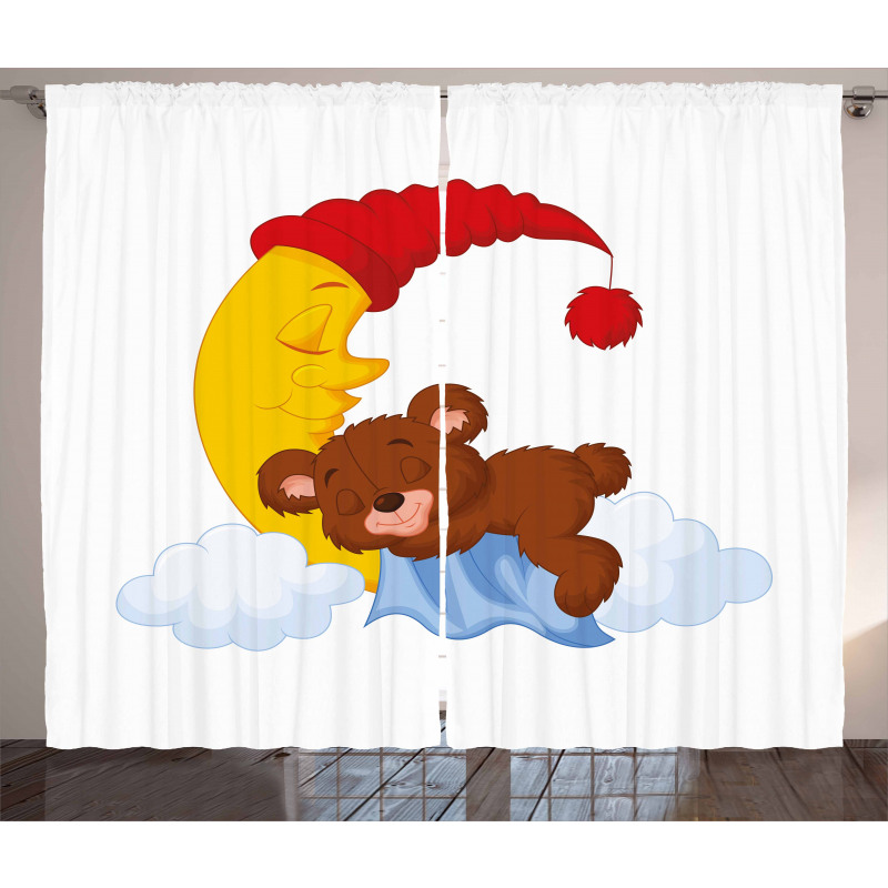 Kids Cartoon Baby on Moon Curtain