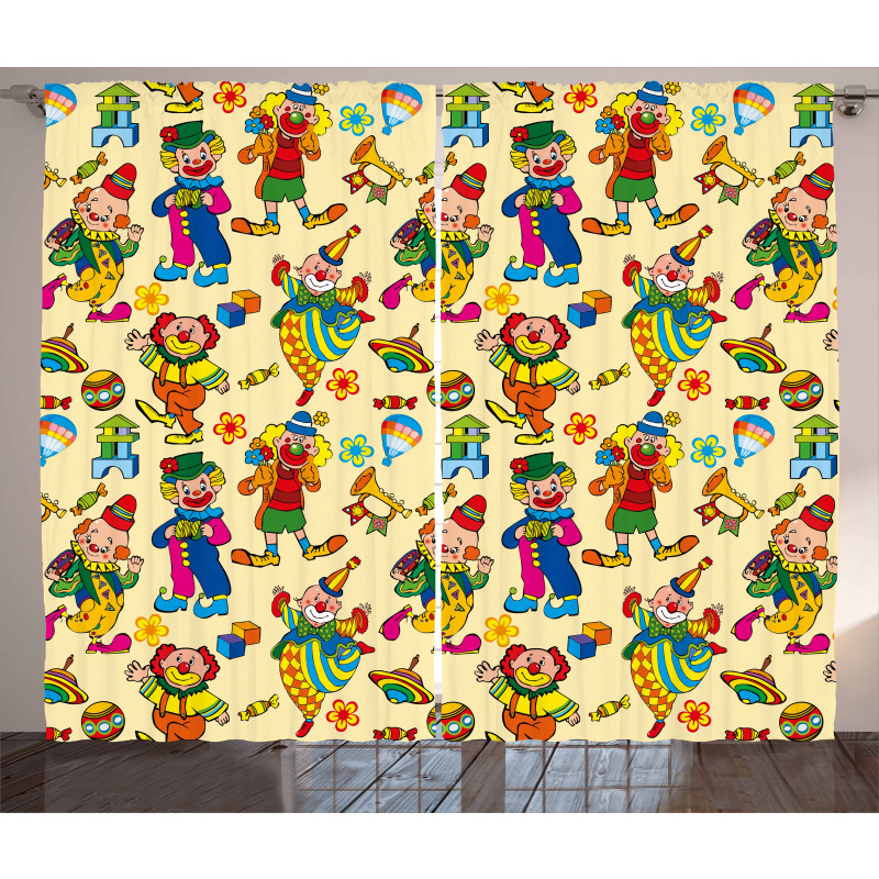 Funny Cartoonish Clowns Curtain