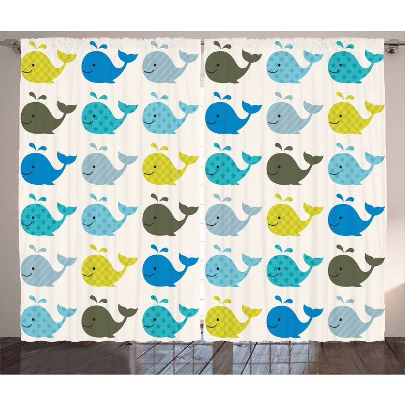 Colorful Whales Animals Curtain