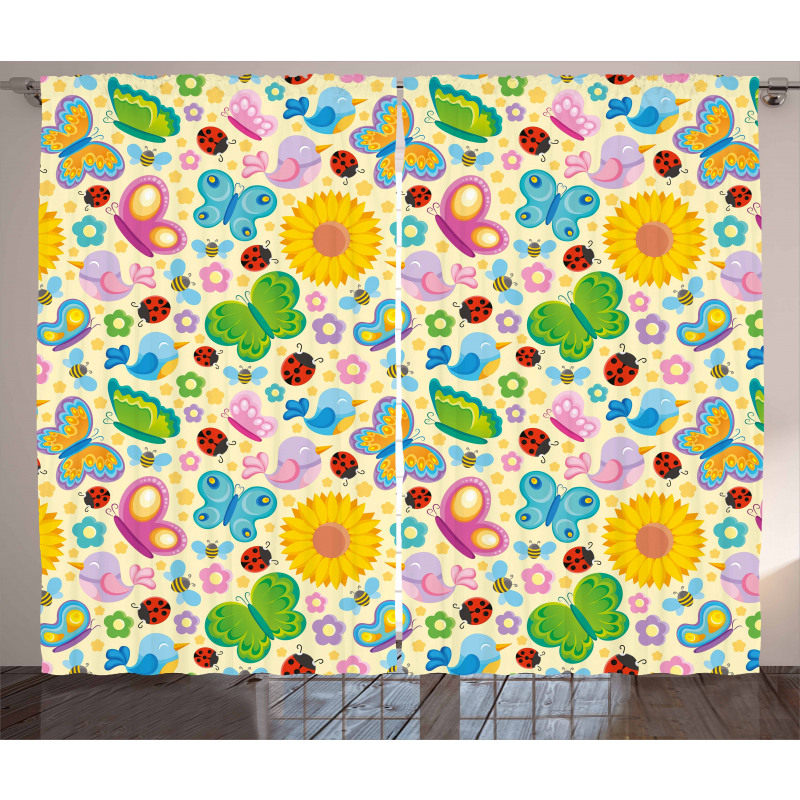 Spring Flowers Bugs Curtain