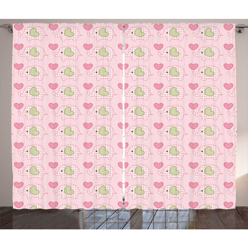 Elephants Hearts Love Curtain