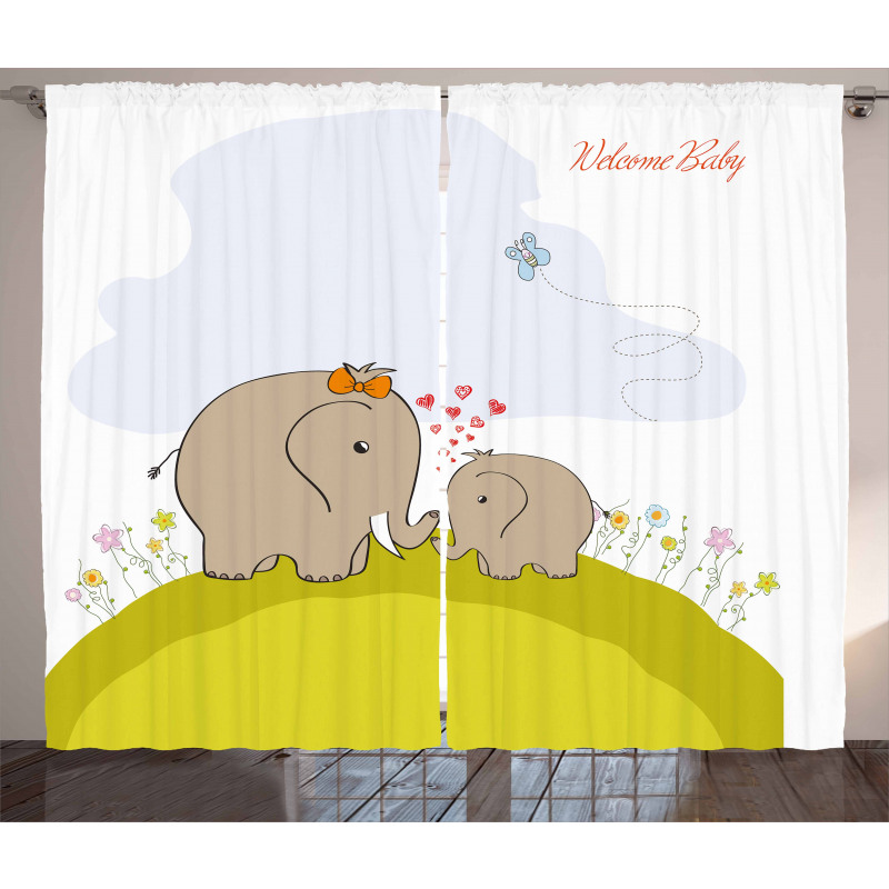 Mother Baby Elephant Curtain