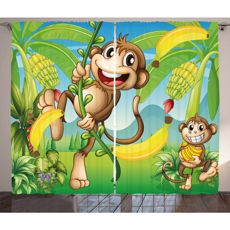 2 Monkeys and Bananas Curtain