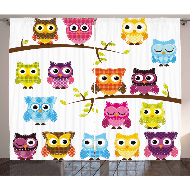 Patchwork Style Owls Curtain