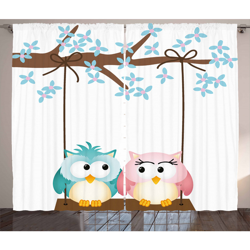 Owls in Love on Swing Curtain