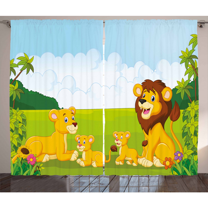 Lion Family in Forest Curtain