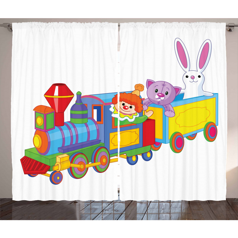 Clown Cat Bunny Train Curtain