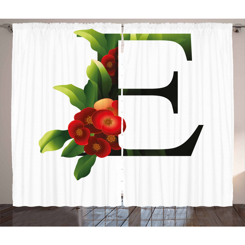 Alphabet Red Blooms Curtain