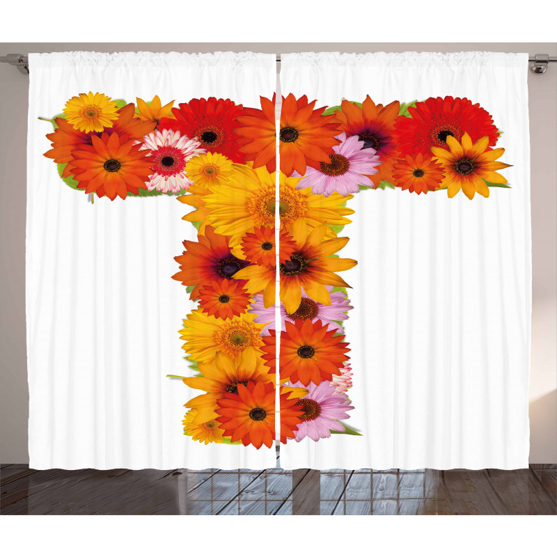 T Shaped Floral Design Curtain
