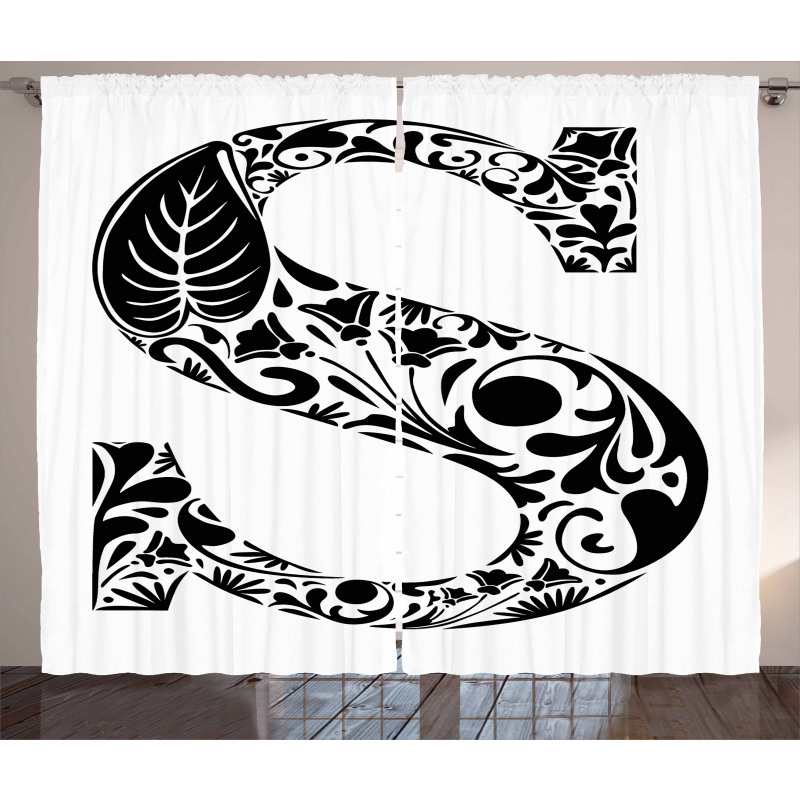 Floral Monochrome S Curtain