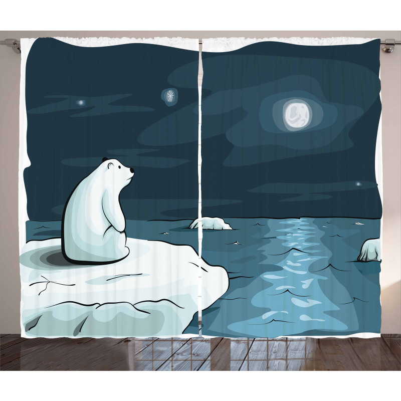 Polar Bear Moon Cartoon Curtain