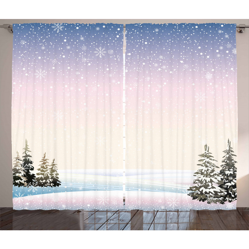 Snowfall and Pine Trees Curtain