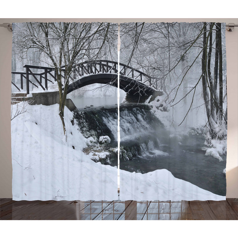 Wooden Bridge Cold River Curtain