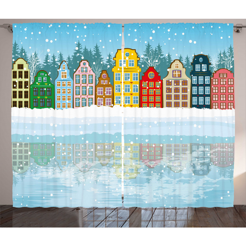 Christmas Houses Sea Curtain
