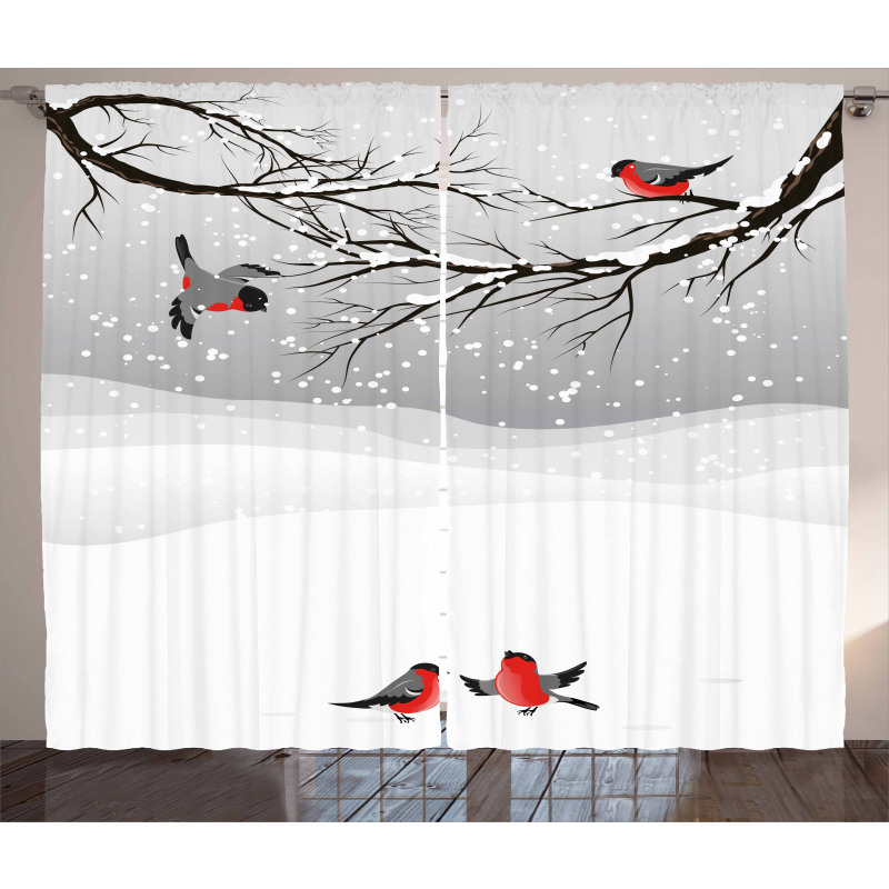Wintertime Cartoon Birds Curtain