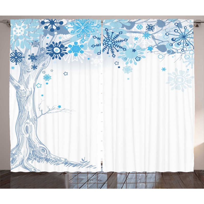 Abstract Tree Snowflakes Curtain
