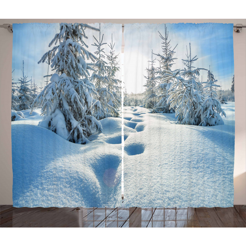 Blue Sky Tree Footprints Curtain