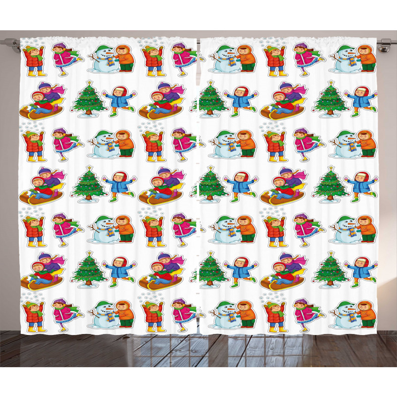 Kids in Seasonal Clothes Curtain