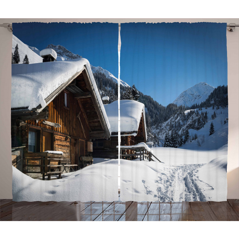 Houses Austria Mountains Curtain