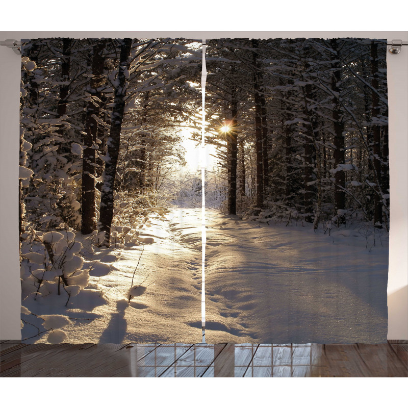 Christmas Snow Forest Curtain