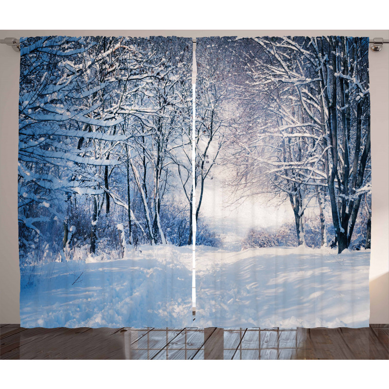 Alley in Snowy Forest Curtain
