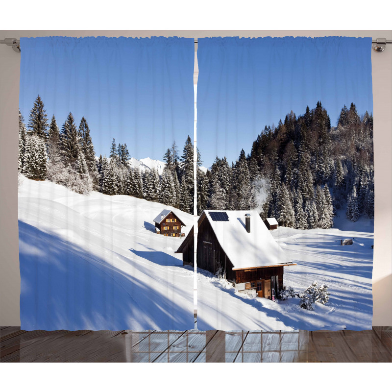 Log Cabins in Mountains Curtain