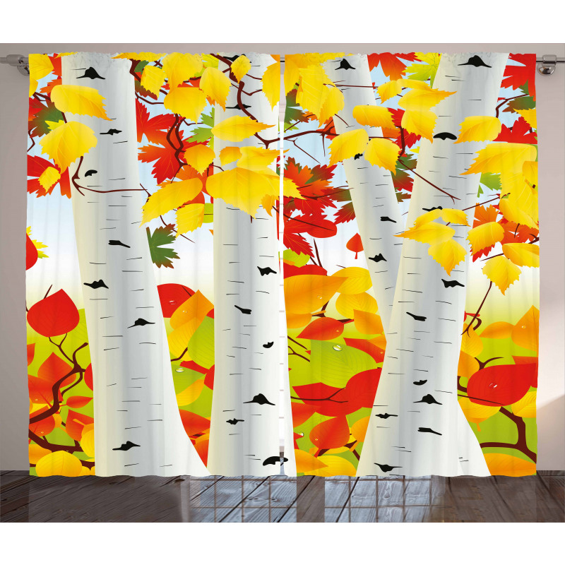 Autumn Scene with Leaves Curtain
