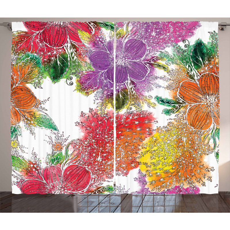 Abstract Colorful Flowers Curtain