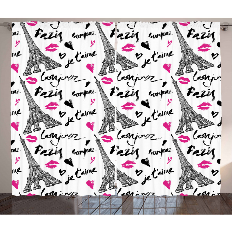 Pink Kiss Eiffel Love Curtain
