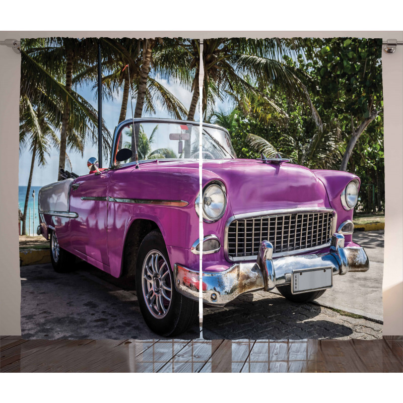 Cabriolet Parked on Beach Curtain