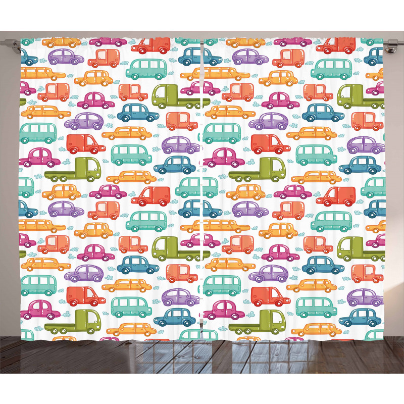 Vibrant Doodle Style Rides Curtain