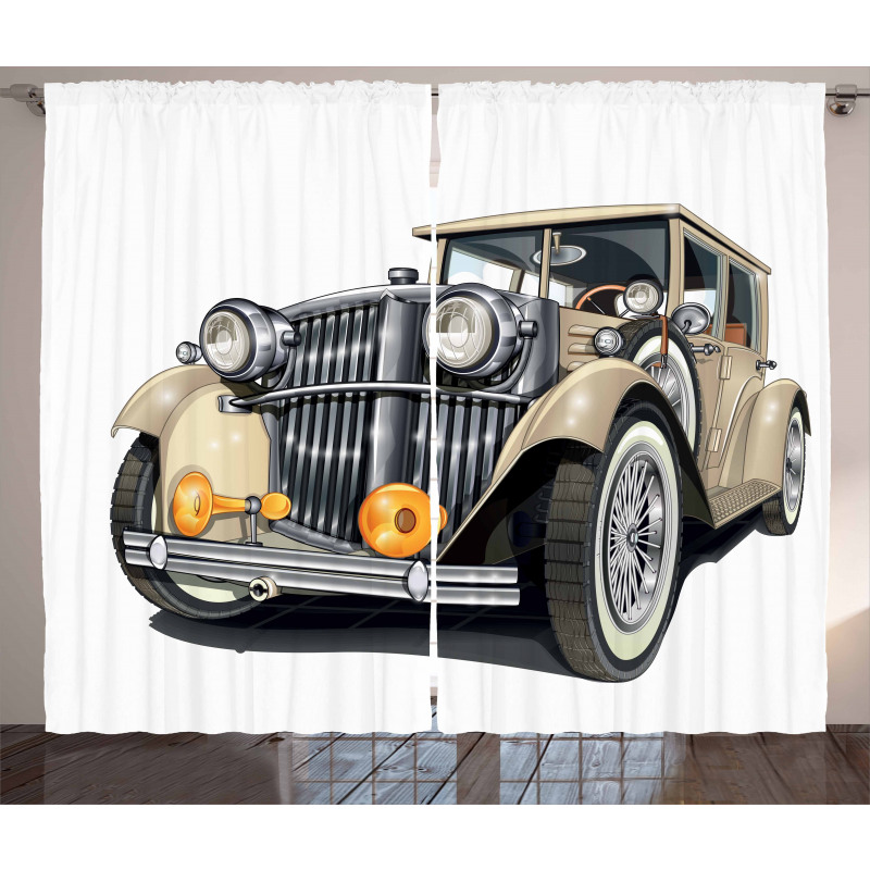 Vintage Vehicle Hand Drawn Curtain