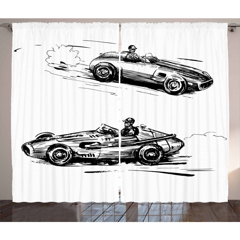Racing Vehicles Sketch Curtain