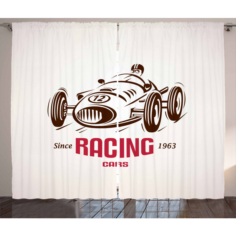 Retro Race Car Emblem Curtain
