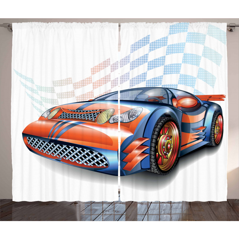Cartoon Style Race Car Curtain