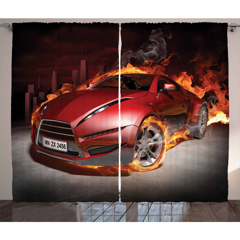 Burnout Tires Sport Car Curtain