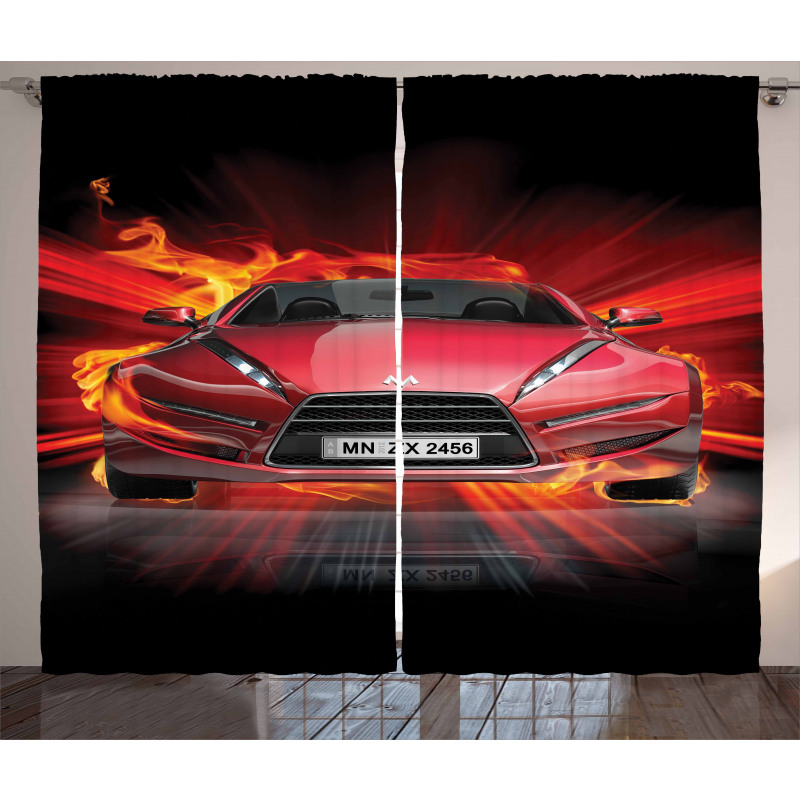 Fire Car Speeding Flames Curtain