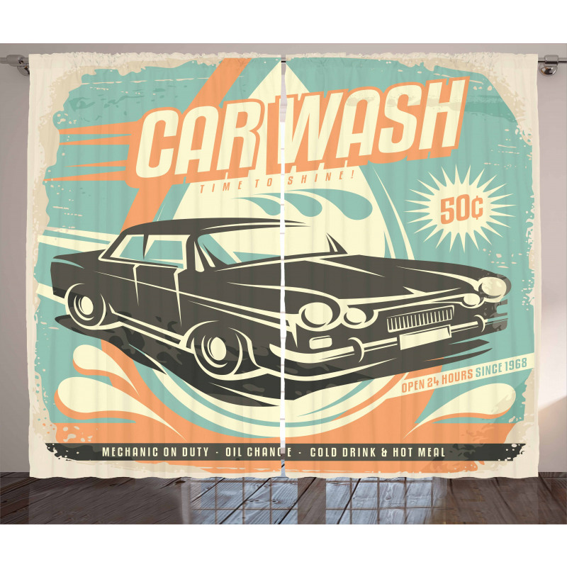 Retro Car Wash Poster Curtain